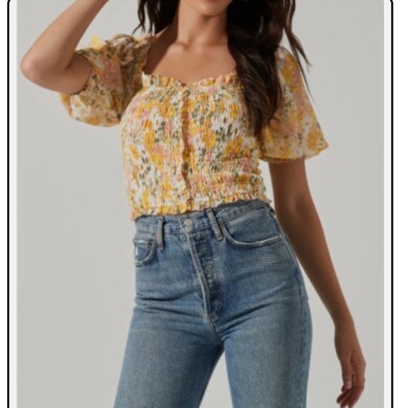 Astr Tops - Astr the Label |  Flutter Sleeve Smocked Blouse